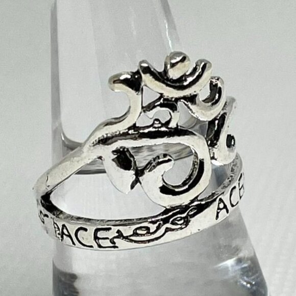 Om Sign Filigree Script Ring for Men or Women sz 8 Silver Finish New Yoga Band - Picture 8 of 11